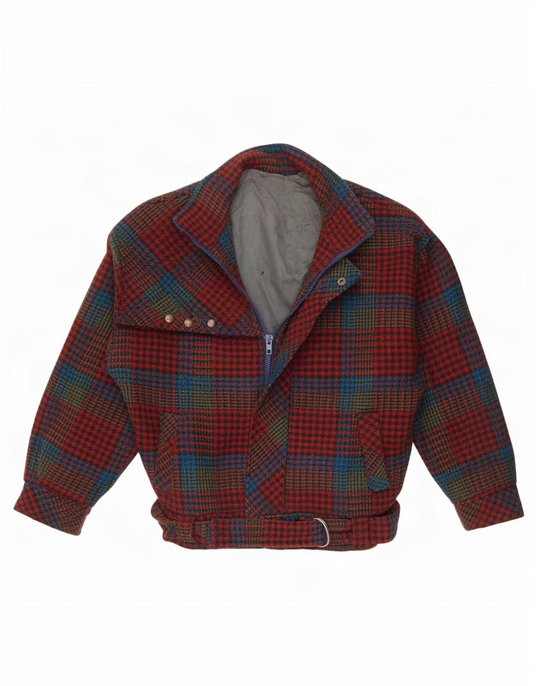 Jaqueta bomber feminina vintage UK 10 pequena houndstooth vermelha