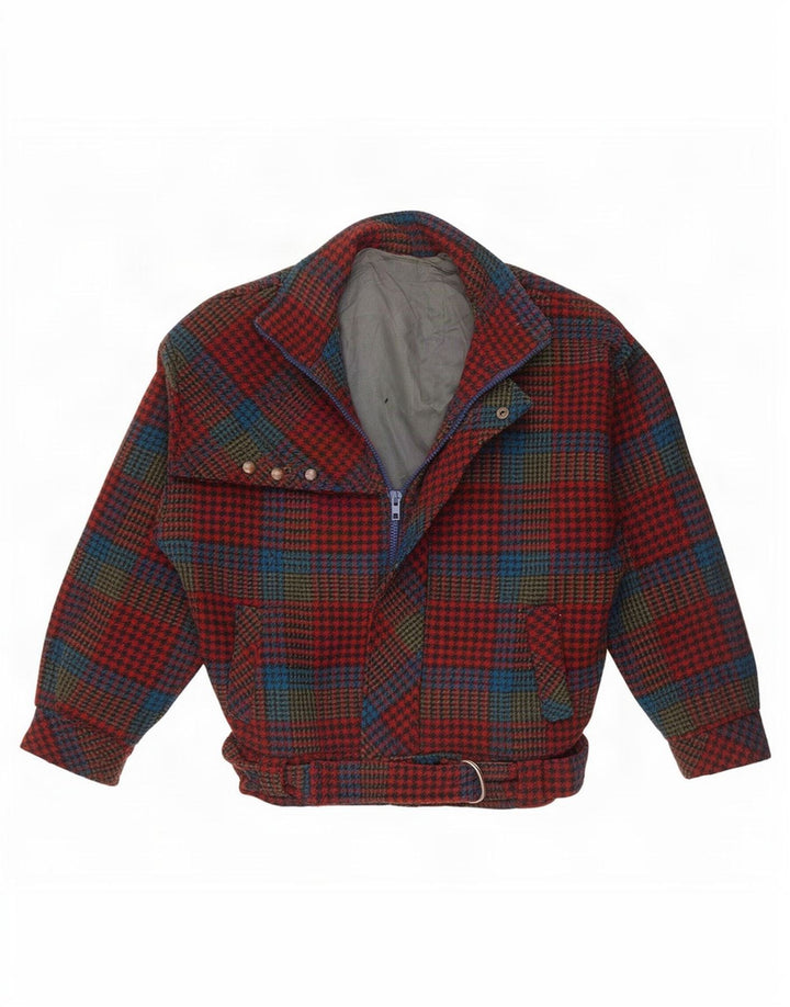Jaqueta bomber feminina vintage UK 10 pequena houndstooth vermelha