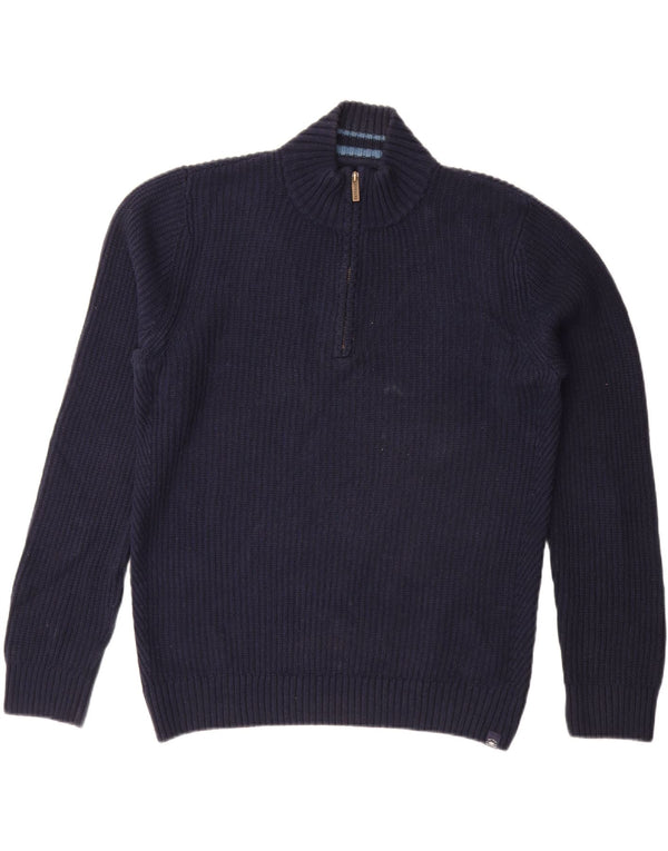 FAT FACE Mens Loose Fit Zip Neck Jumper Sweater Medium Navy Blue Cotton
