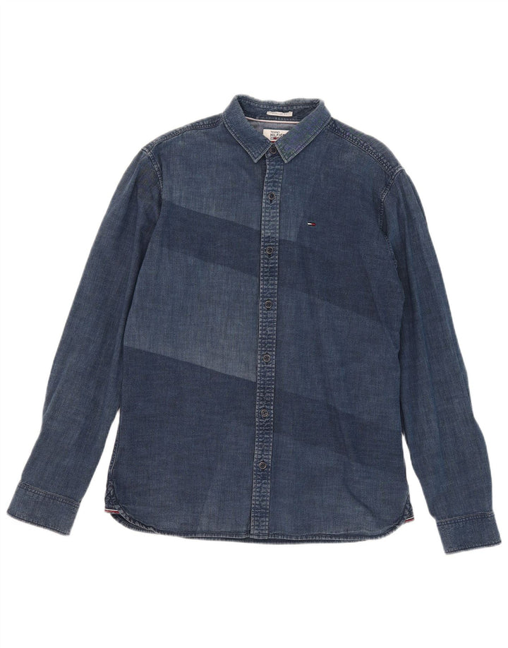Camisa masculina Marks & Spencer de algodão azul médio