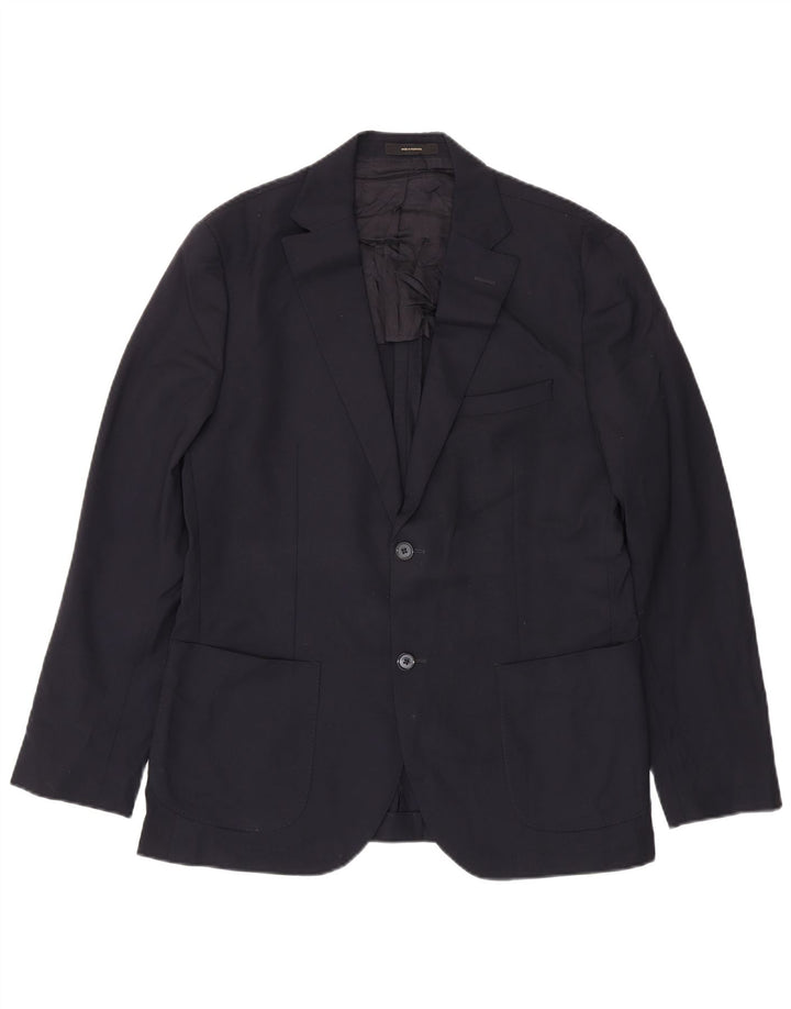 Jaqueta blazer masculina Massimo Dutti com 2 botões UE 52 grande lã azul marinho