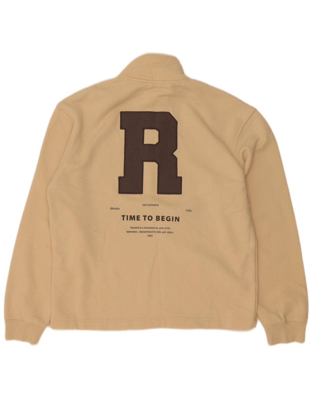 Moletom masculino Zara com capuz gráfico com zíper e algodão bege médio