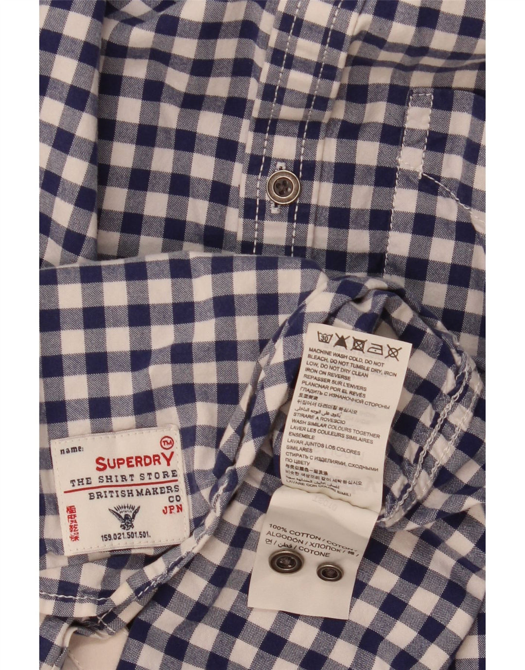 Camisa masculina Superdry algodão guingão azul médio