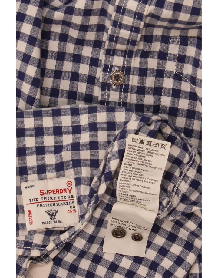 Camisa masculina Superdry algodão guingão azul médio