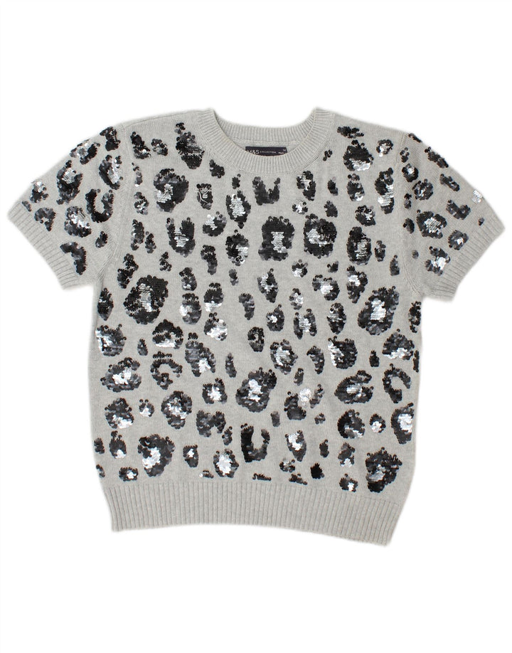 Suéter feminino Marks & Spencer com gola redonda Reino Unido 14 cinza médio