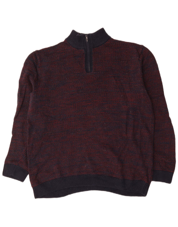 Suéter masculino Marks & Spencer com zíper e gola XL algodão manchado azul marinho