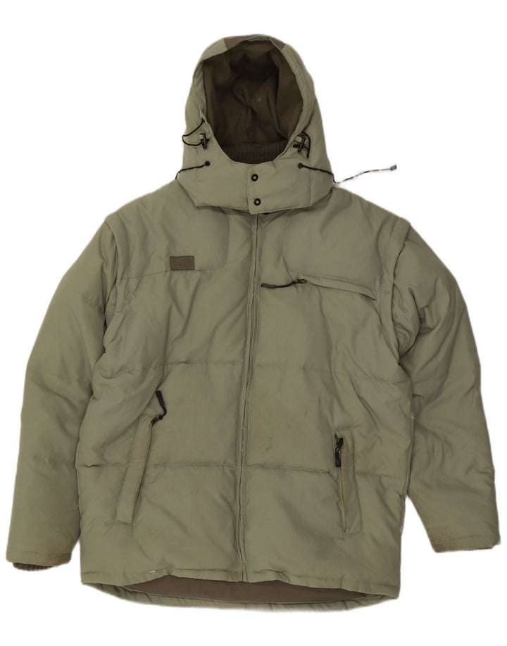 Jaqueta acolchoada com capuz masculino Fila UK 40 grande poliéster colorblock verde