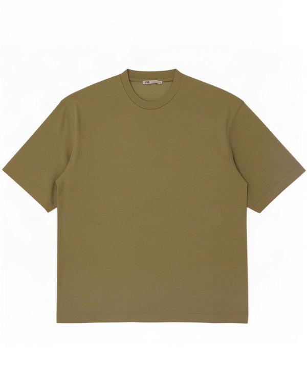 Camiseta masculina Zara Top pequeno algodão cáqui