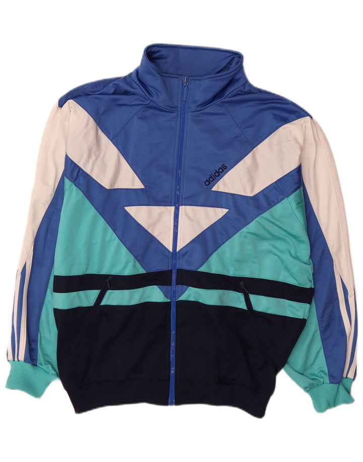 Adidas Mens Tracksuit Top Jacket UK 40/42 Médio Azul Colourblock Poliéster