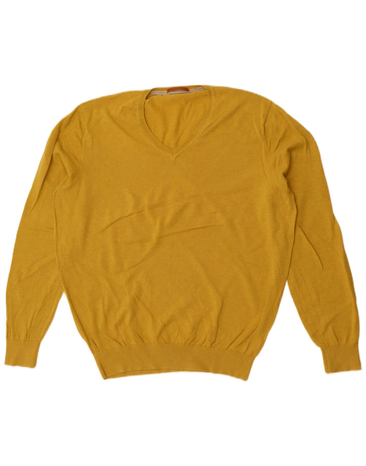 Suéter masculino Massimo Dutti com decote em V grande algodão amarelo