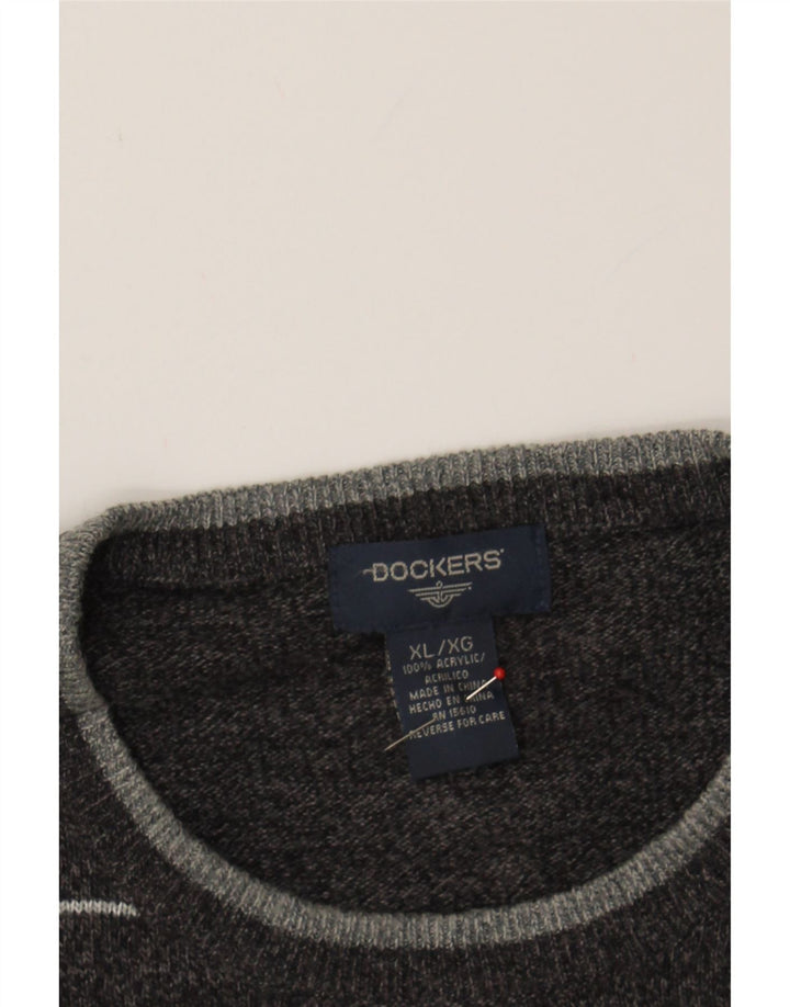 DOCKERS Mens Crew Neck Jumper Sweater XL Grey Check Acrylic Vintage Dockers and Second-Hand Dockers from Messina Hembry 