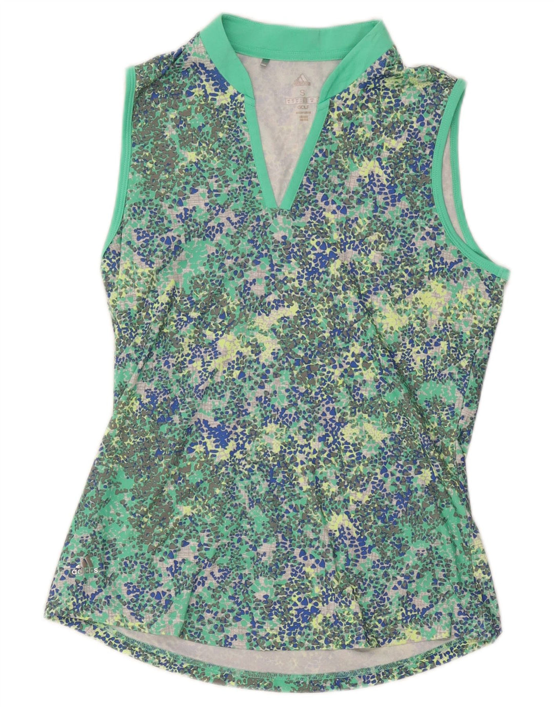 Colete de golfe feminino Adidas UK 10 pequeno poliéster manchado verde