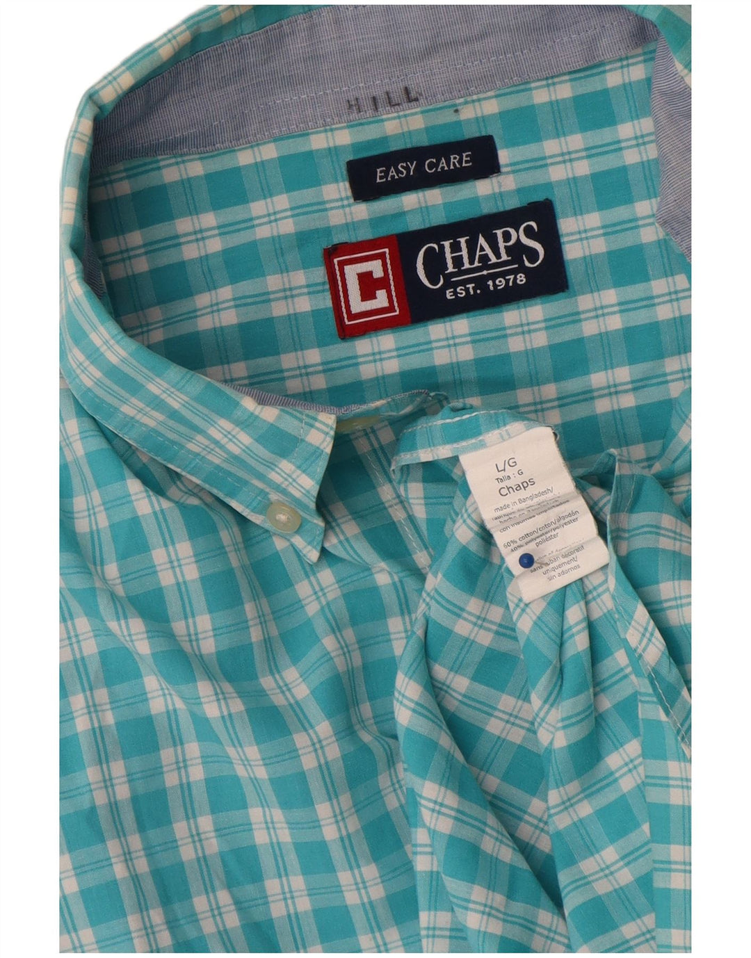 Camisa masculina Chaps Easy Care grande algodão xadrez azul