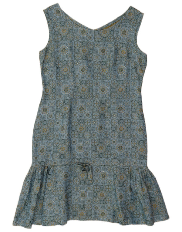 Vestido feminino vintage sem mangas com cintura baixa Reino Unido 12 floral azul médio