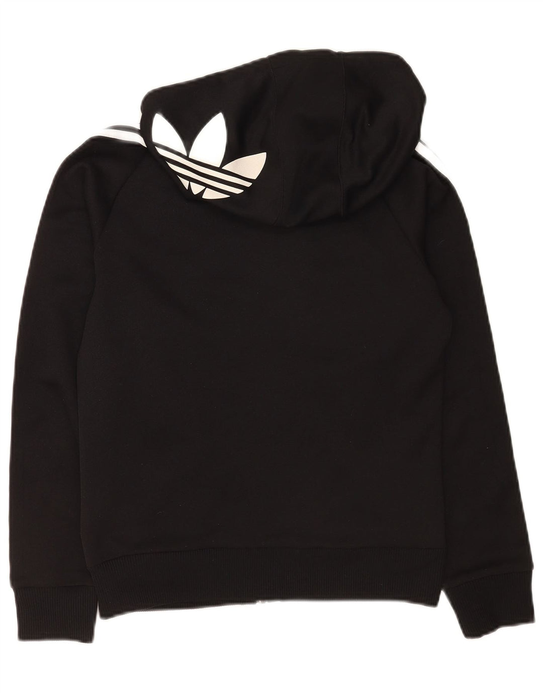 Suéter feminino Adidas com capuz e zíper gráfico UK 12 poliéster preto médio