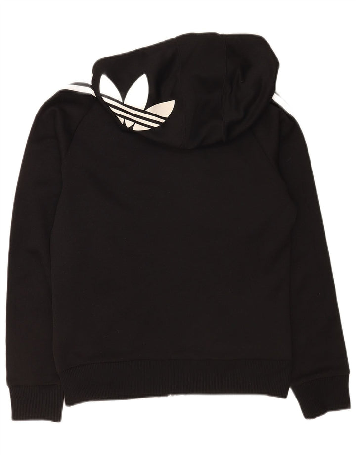 Suéter feminino Adidas com capuz e zíper gráfico UK 12 poliéster preto médio