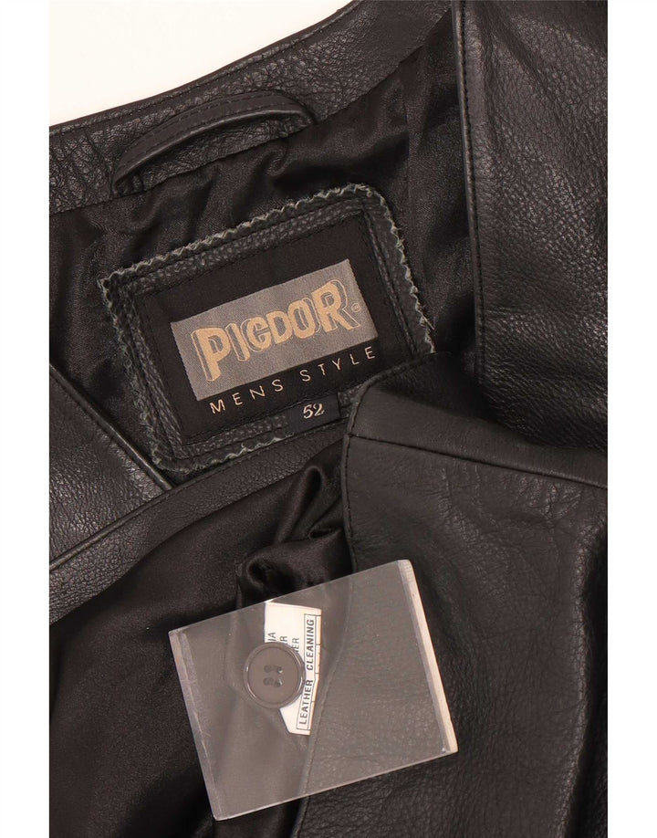 Colete de couro masculino vintage IT 52 grande couro preto