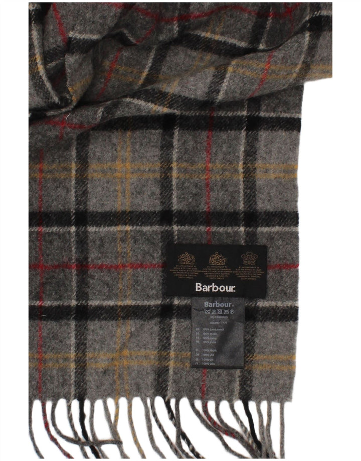 Lenço retangular masculino Barbour tamanho único xadrez cinza lã de cordeiro clássico