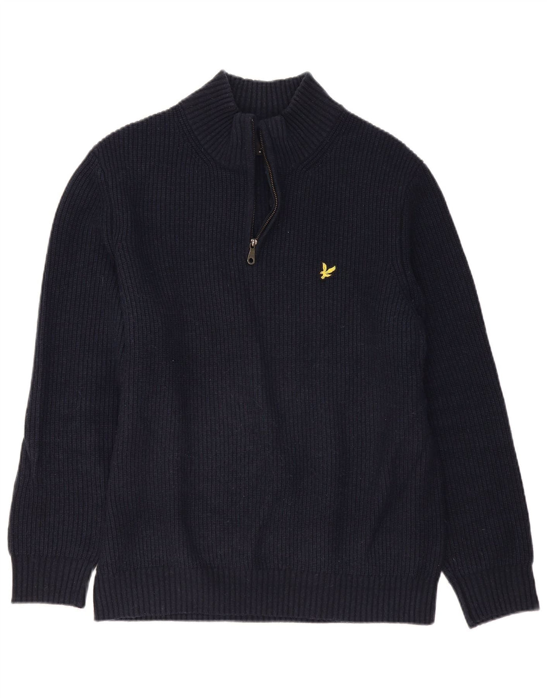 Suéter masculino Lyle & Scott com zíper e gola grande de lã azul marinho
