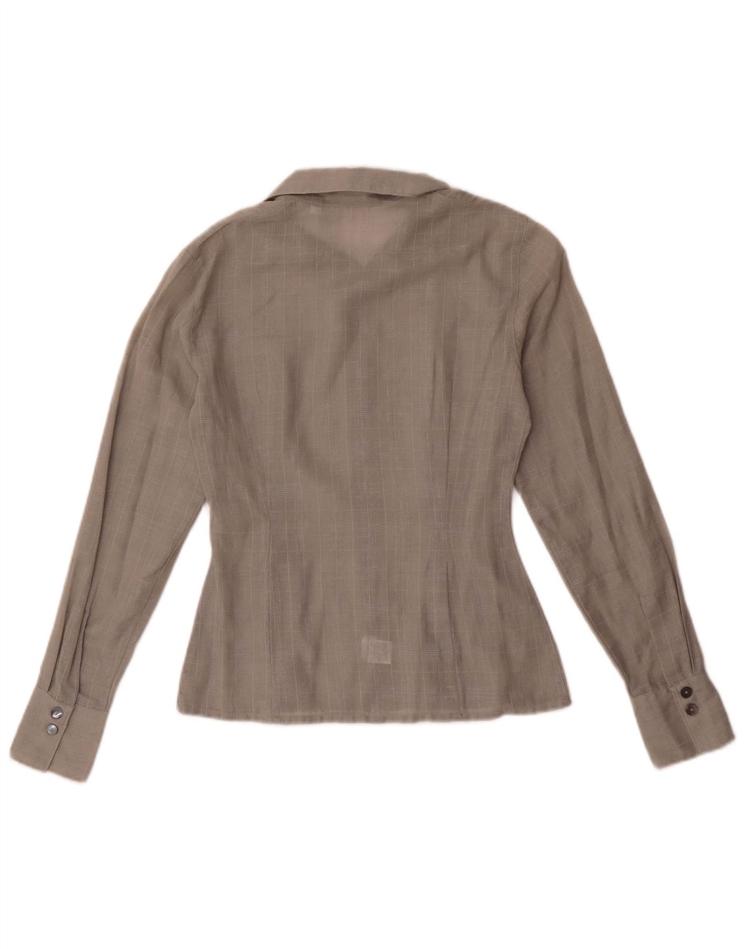 Camisa feminina vintage Reino Unido 10 pequeno algodão xadrez cinza