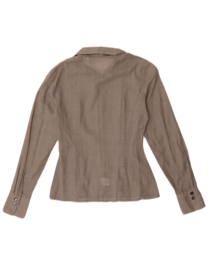 Camisa feminina vintage Reino Unido 10 pequeno algodão xadrez cinza