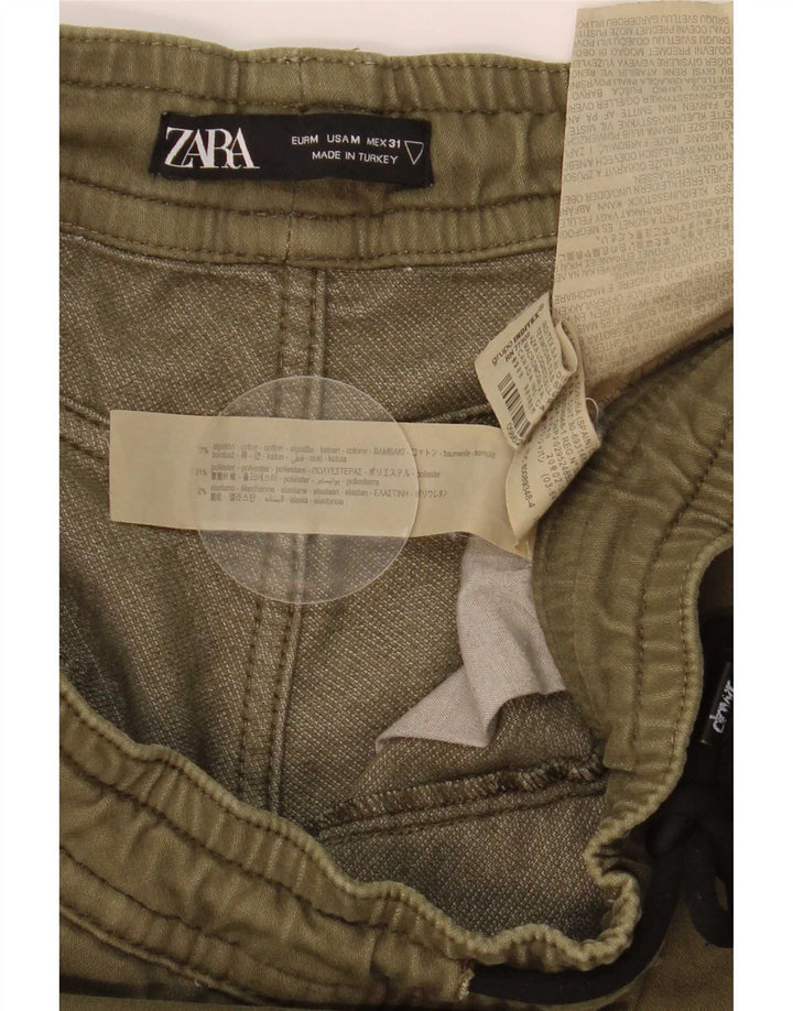 Zara Mens Joggers Cargo Calças Médio W31 L26 Algodão Cáqui