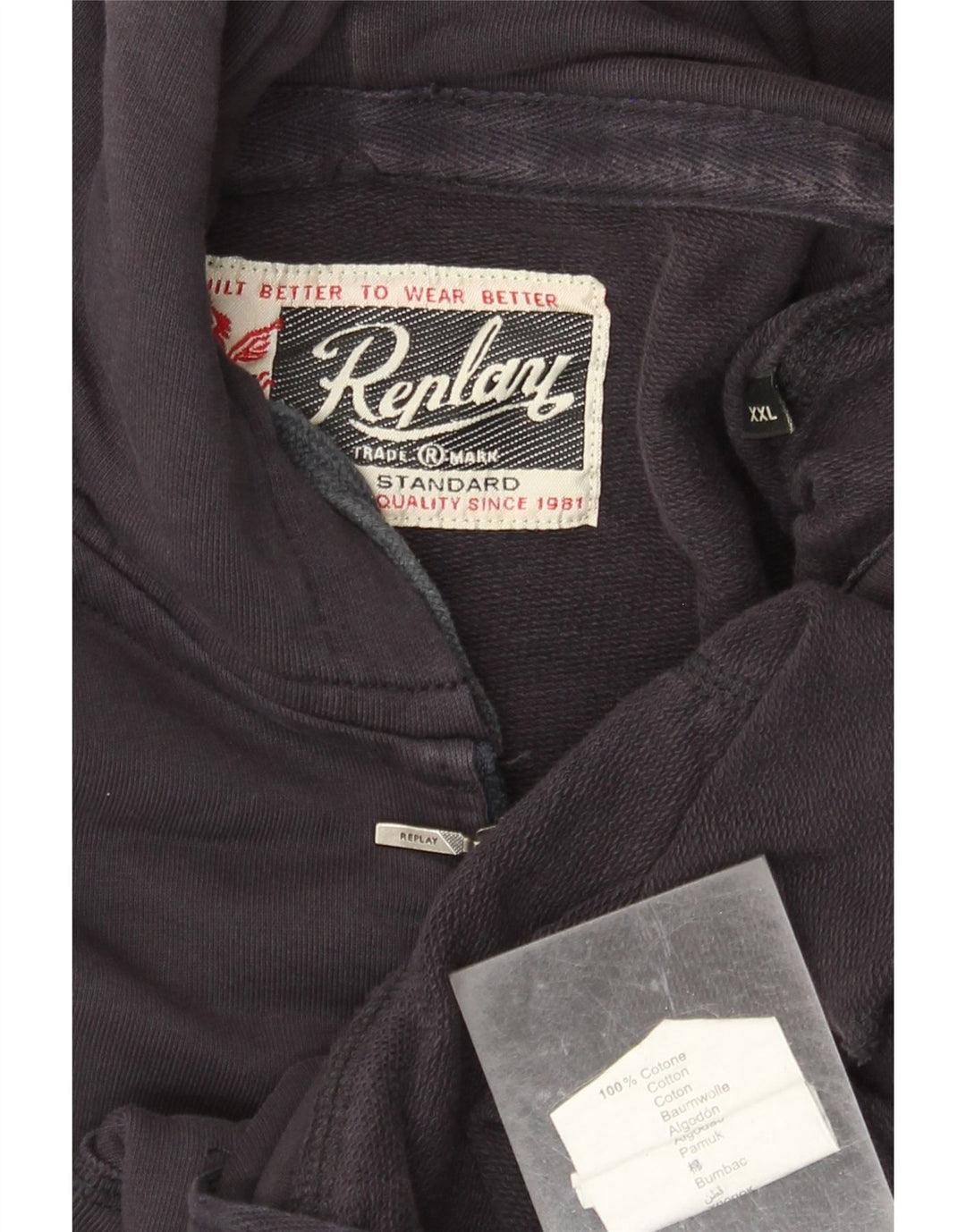 Suéter masculino REPLAY com capuz e zíper gráfico 2XL algodão azul marinho