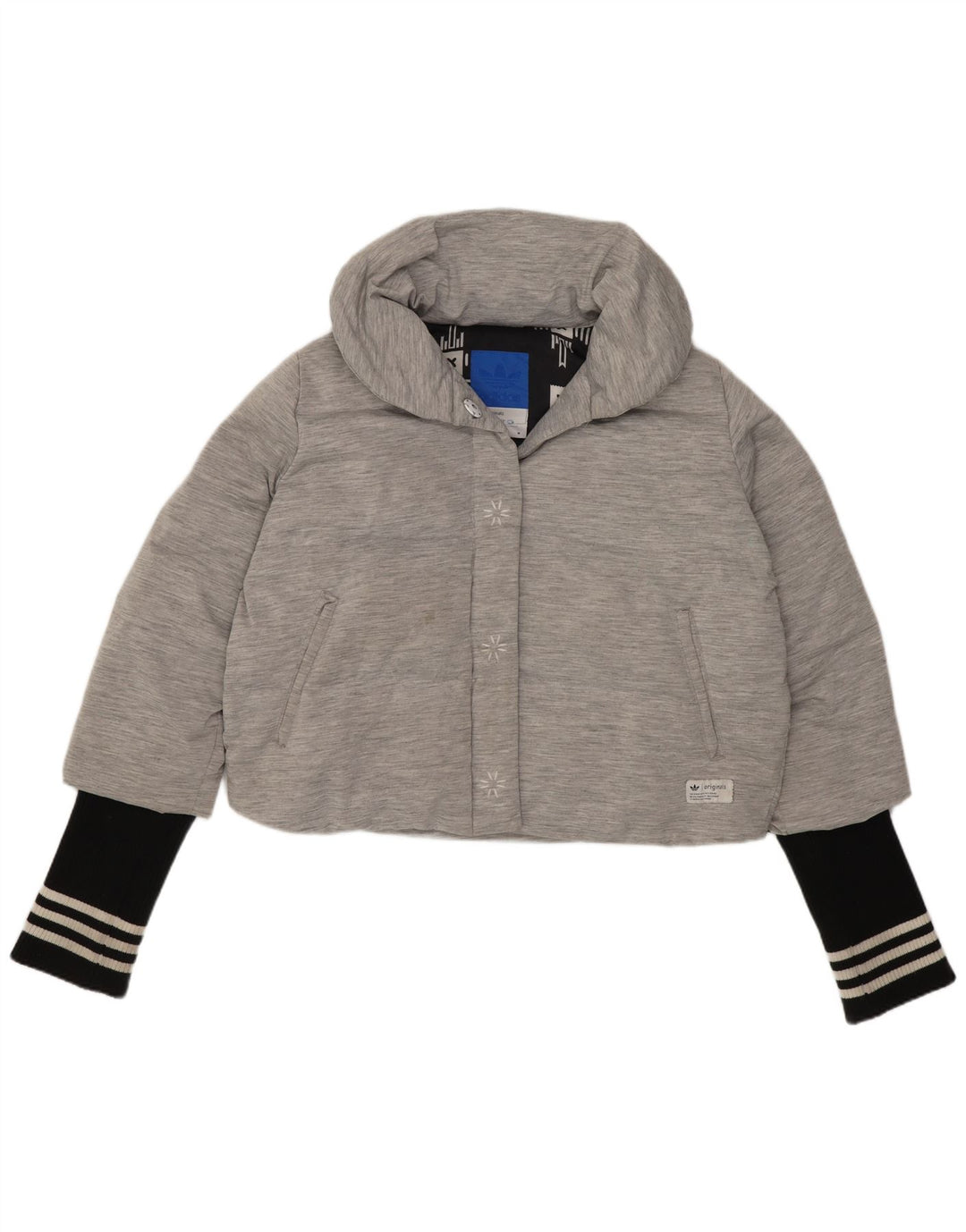 Jaqueta Adidas Feminina Crop Padded UK 14 Cinza Médio Colourblock Poliamida