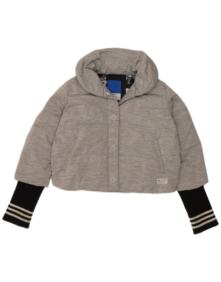 Jaqueta Adidas Feminina Crop Padded UK 14 Cinza Médio Colourblock Poliamida