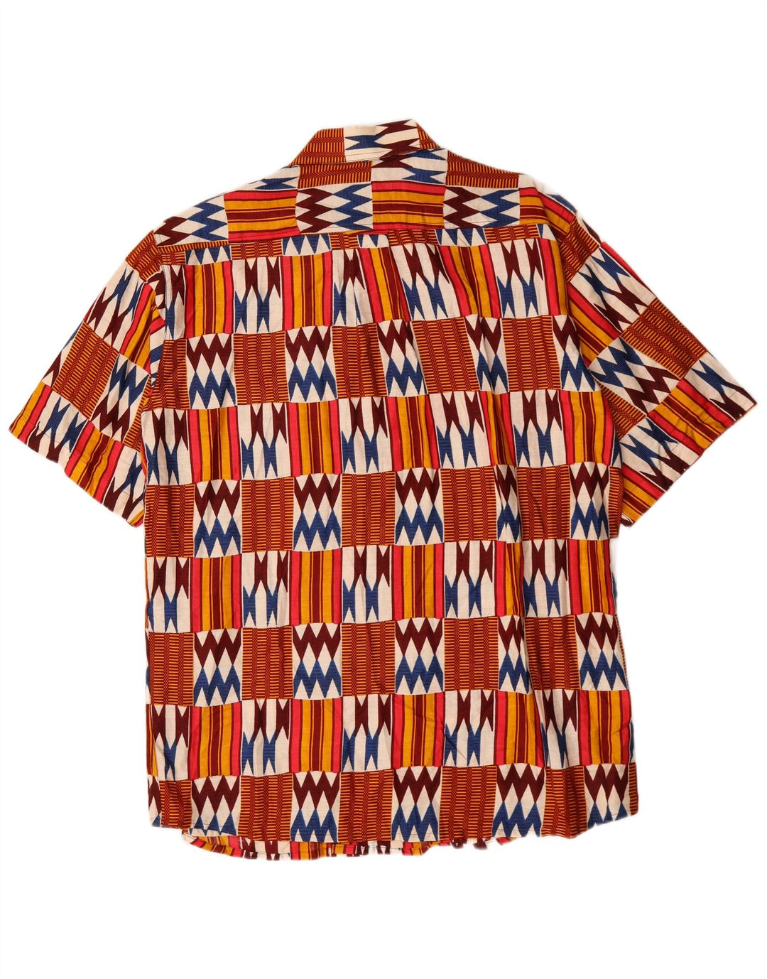 Camisa masculina vintage de manga curta grande geométrica multicolorida