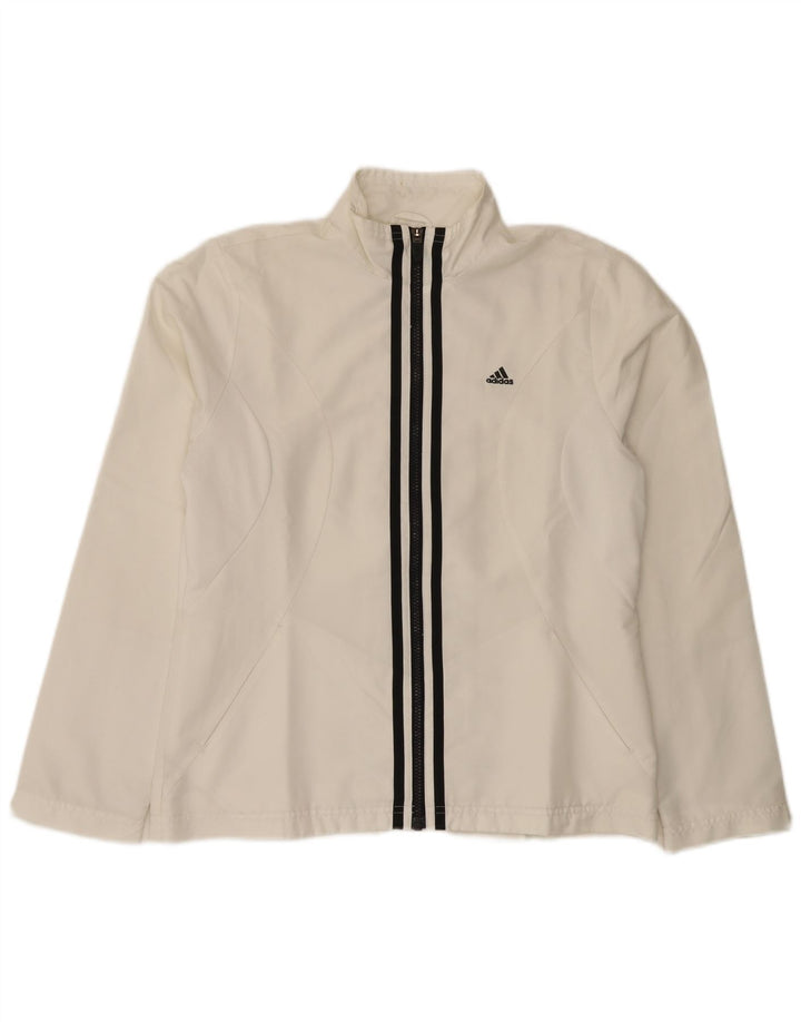 Adidas Womens Tracksuit Top Jacket UK 14 Médio Branco Poliéster