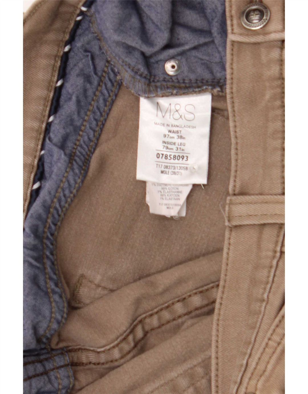 Jeans retos masculinos Marks & Spencer W38 L31 algodão marrom