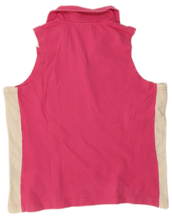 Camisa polo feminina Champion sem mangas UK 18 XL rosa algodão colorblock