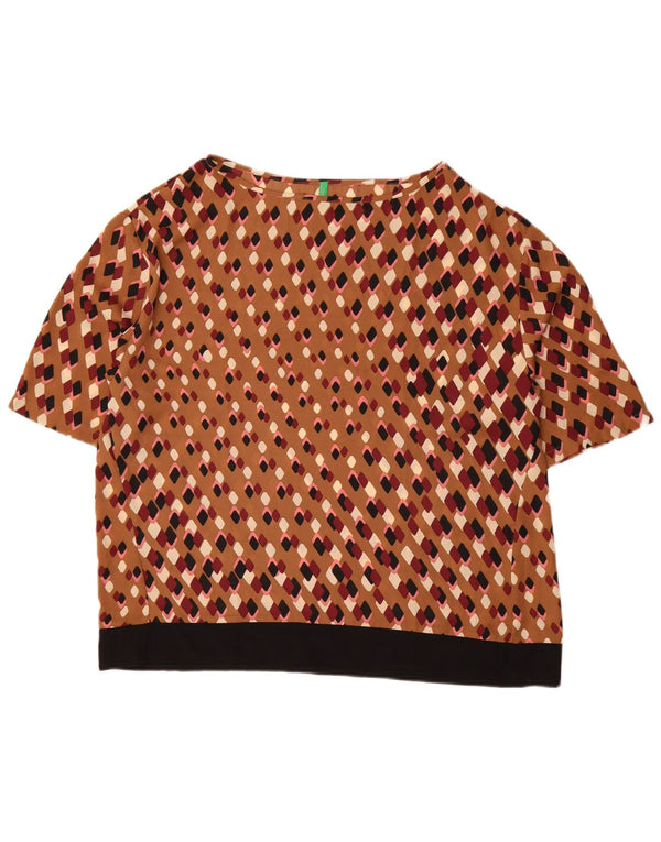 Blusa feminina Benetton UK 16 grande marrom geométrico