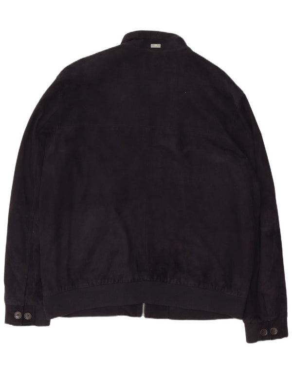 Jaqueta bomber masculina de camurça Christian Berg Reino Unido 46 3XL couro azul marinho