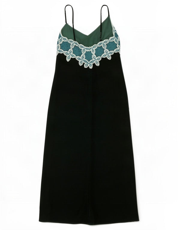 Zara Womens Sleeveless Velour Maxi Dress UK 14 Large Green Floral Polyester