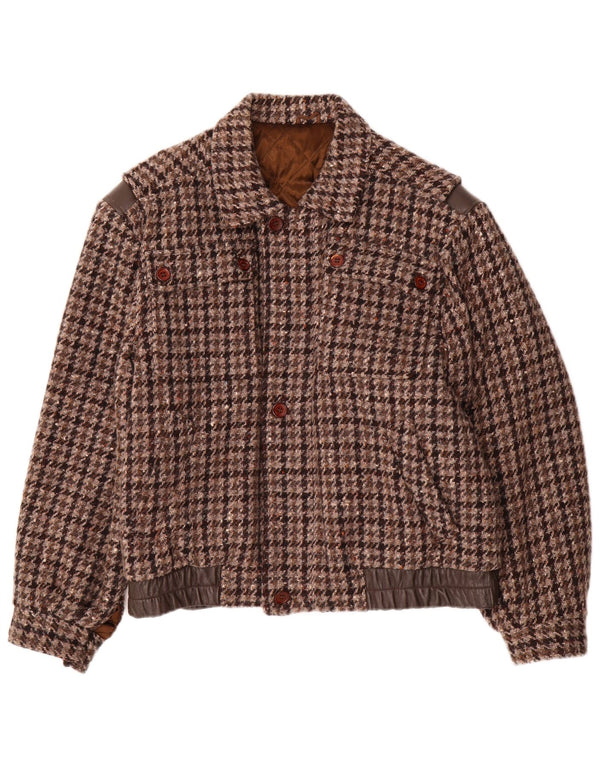 Dimensions Jaqueta Bomber Masculina IT 46 Lã Houndstooth Marrom Pequena
