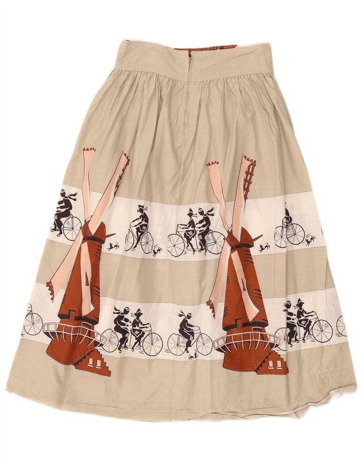 Saia feminina vintage estampada em linha A W26 pequeno colorblock bege