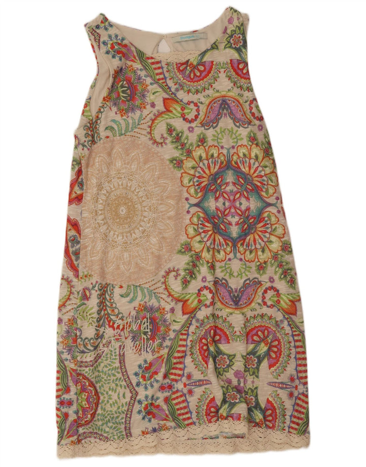 Desigual Vestido feminino sem mangas Shift UK 18 XL Bege Paisley Poliéster