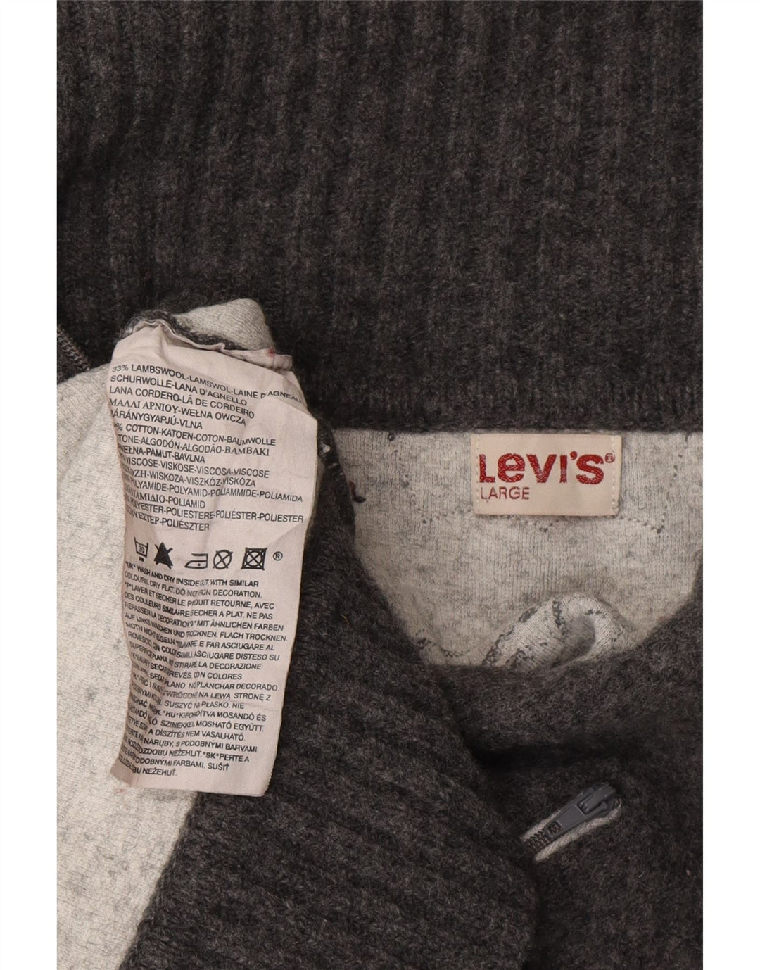 Suéter cardigã feminino LEVI'S UK 14 grande lã de cordeiro cinza