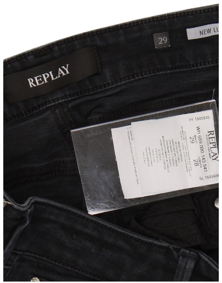 REPLAY Calça jeans feminina New Luz Skinny W29 L28 algodão preto