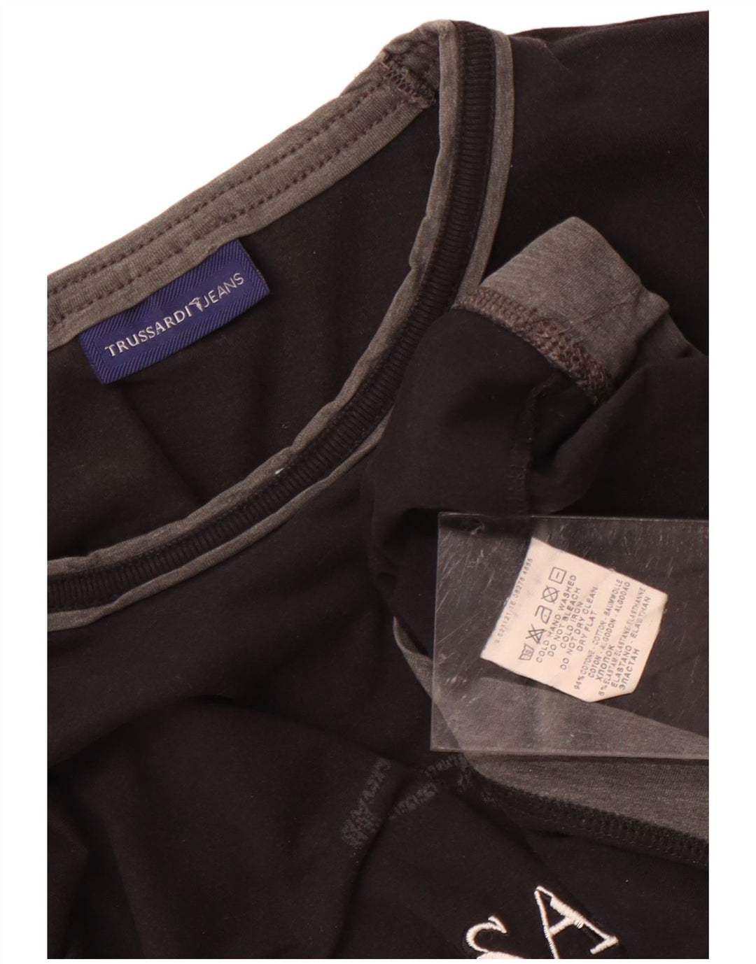 TRUSSARDI JEANS Top gráfico feminino manga comprida Reino Unido 12 médio preto