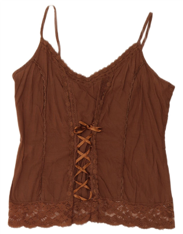 Top Cami feminino Benetton UK 12 algodão marrom médio