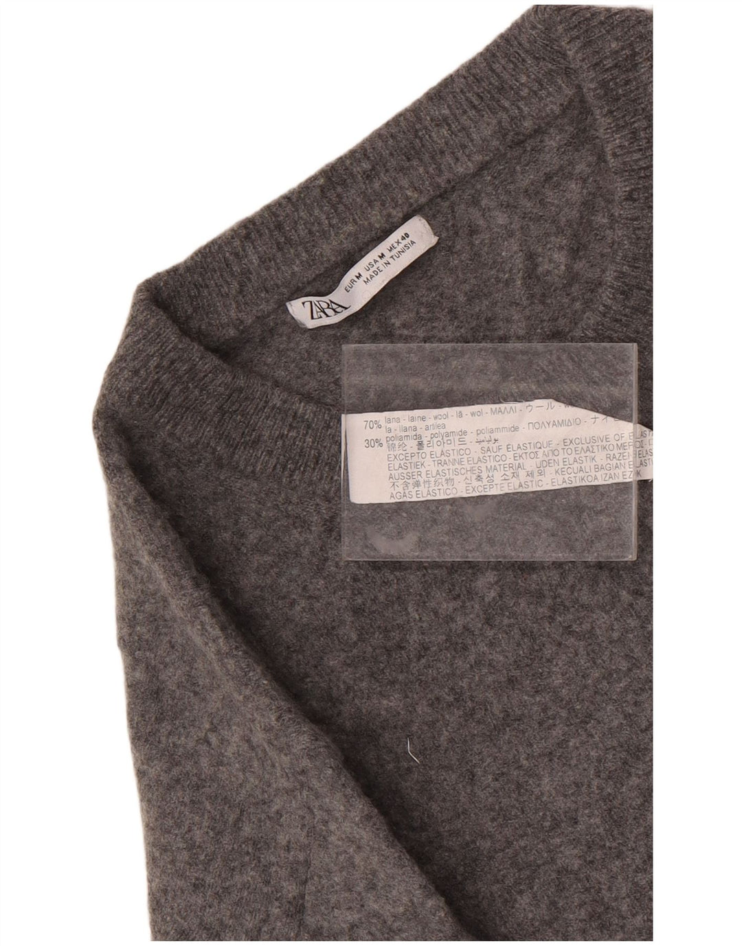 Suéter masculino Zara com gola redonda e lã manchada cinza médio