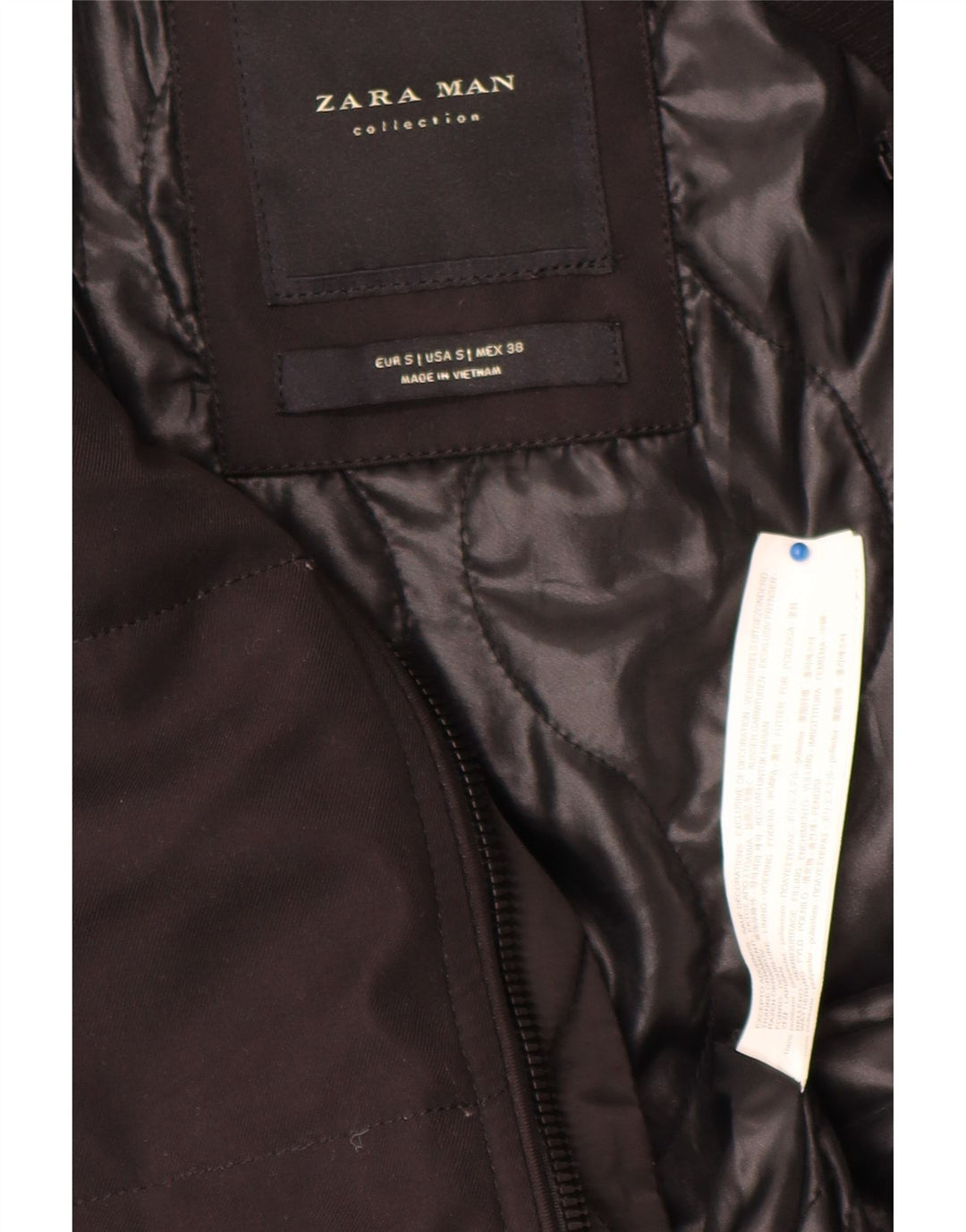 Jaqueta acolchoada masculina Zara UK 36 poliéster preto pequeno
