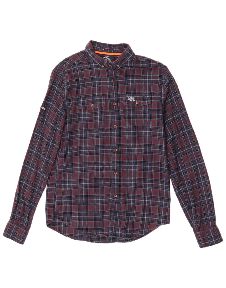 Camisa masculina de flanela Superdry Regular Fit pequena algodão xadrez azul marinho