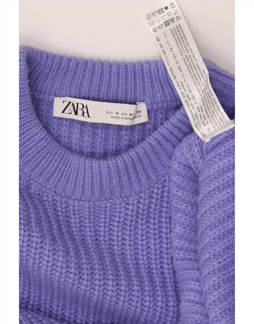 Zara Suéter feminino oversized com gola redonda Reino Unido 14 acrílico roxo médio