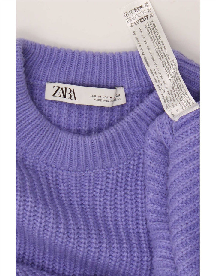 Zara Suéter feminino oversized com gola redonda Reino Unido 14 acrílico roxo médio