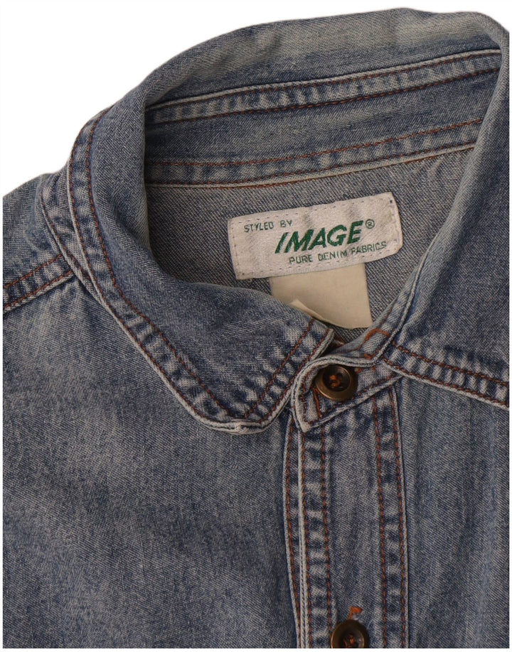 Camisa jeans masculina vintage grande azul