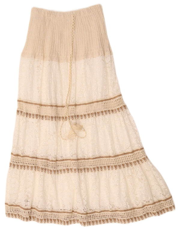 Saia feminina vintage maxi em camadas W26 pequena listrada branca